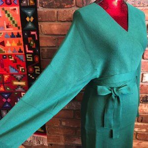 NEW Faux Wrap KNIT Stretch GREEN Bodycon Pull-over Short, Midi Sweater Dress M